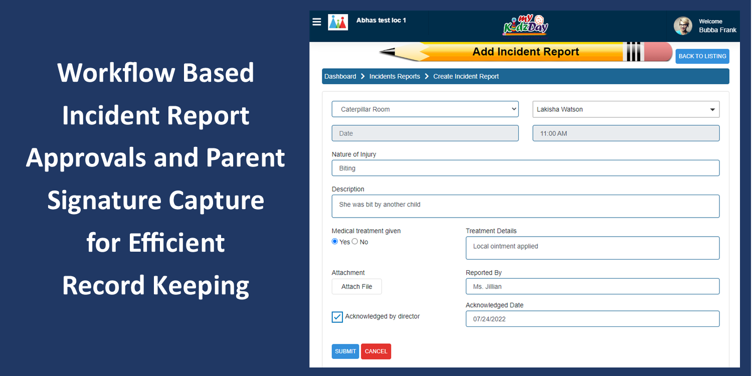 Childcare software for Incident Report & Safety checklist